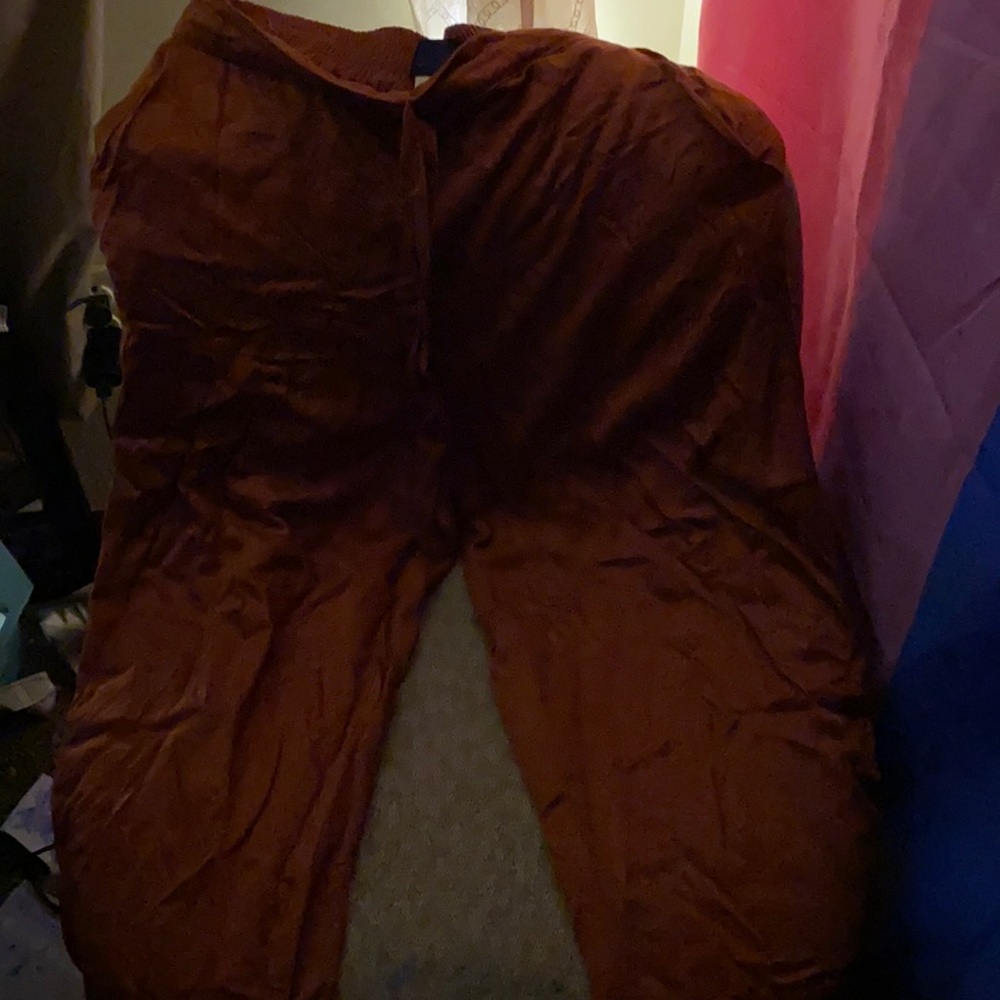 Burnt orange cargo satin pants